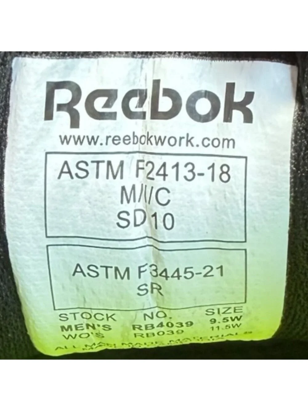 Reebok Sublite Cushion Mens Size 9.5W Black Gray Composite Toe Safety Work Shoes